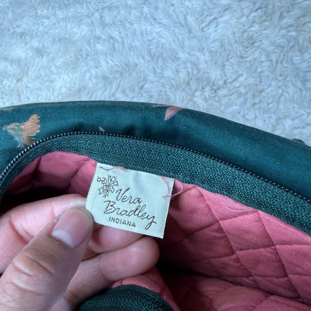 Vintage 80's Vera Bradley Prairie Rose Bag Indiana Tag Floral Flat Crossbody Gre - Picture 9 of 14